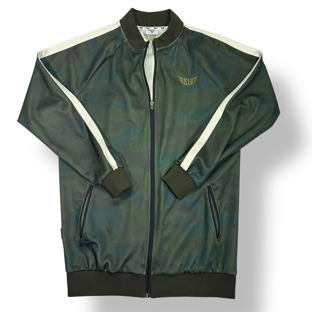 Size Ups Camo Green Track Jacket Sporty Bomber Athletic Sweatshirt Men's Medium